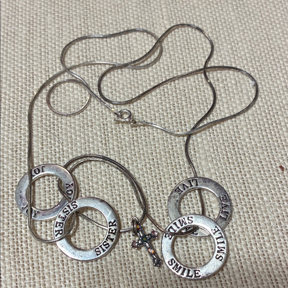 Vintage Sterling Silver Sister 29”long Necklace with Cross Pendant